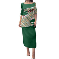 Algeria Family Matching Puletasi and Hawaiian Shirt with Arabic Calligraphy and Traditional Pattern Design