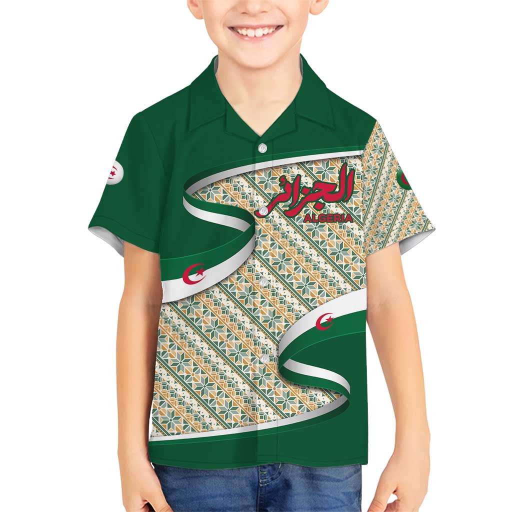 Algeria Family Matching Puletasi and Hawaiian Shirt with Arabic Calligraphy and Traditional Pattern Design