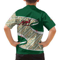 Algeria Family Matching Summer Maxi Dress and Hawaiian Shirt with Arabic Calligraphy and Traditional Pattern Design