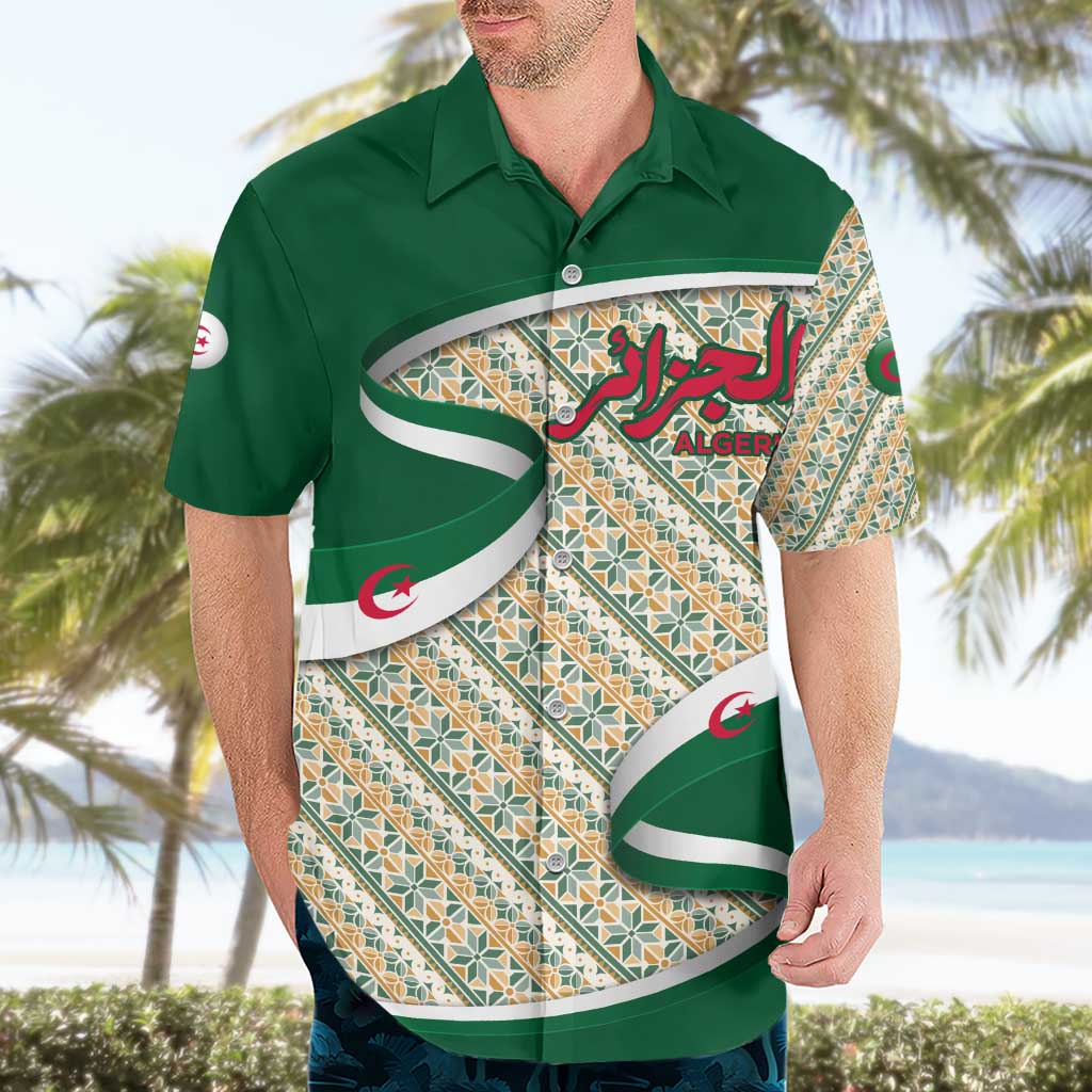 Algeria Hawaiian Shirt with Arabic Calligraphy and Traditional Pattern Design