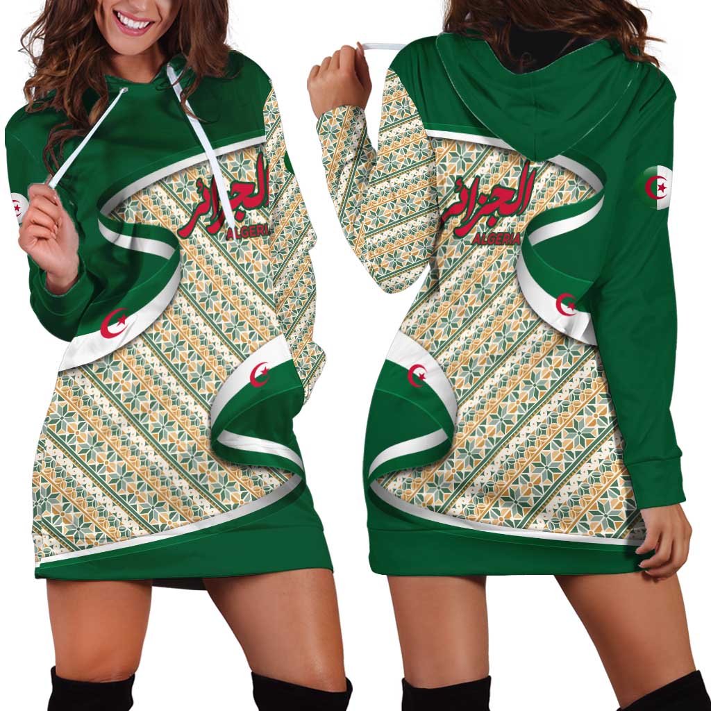 Algeria Hoodie Dress with Arabic Calligraphy and Traditional Pattern Design