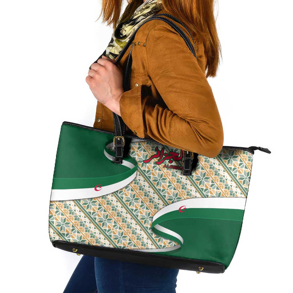 Algeria Leather Tote Bag with Arabic Calligraphy and Traditional Pattern Design