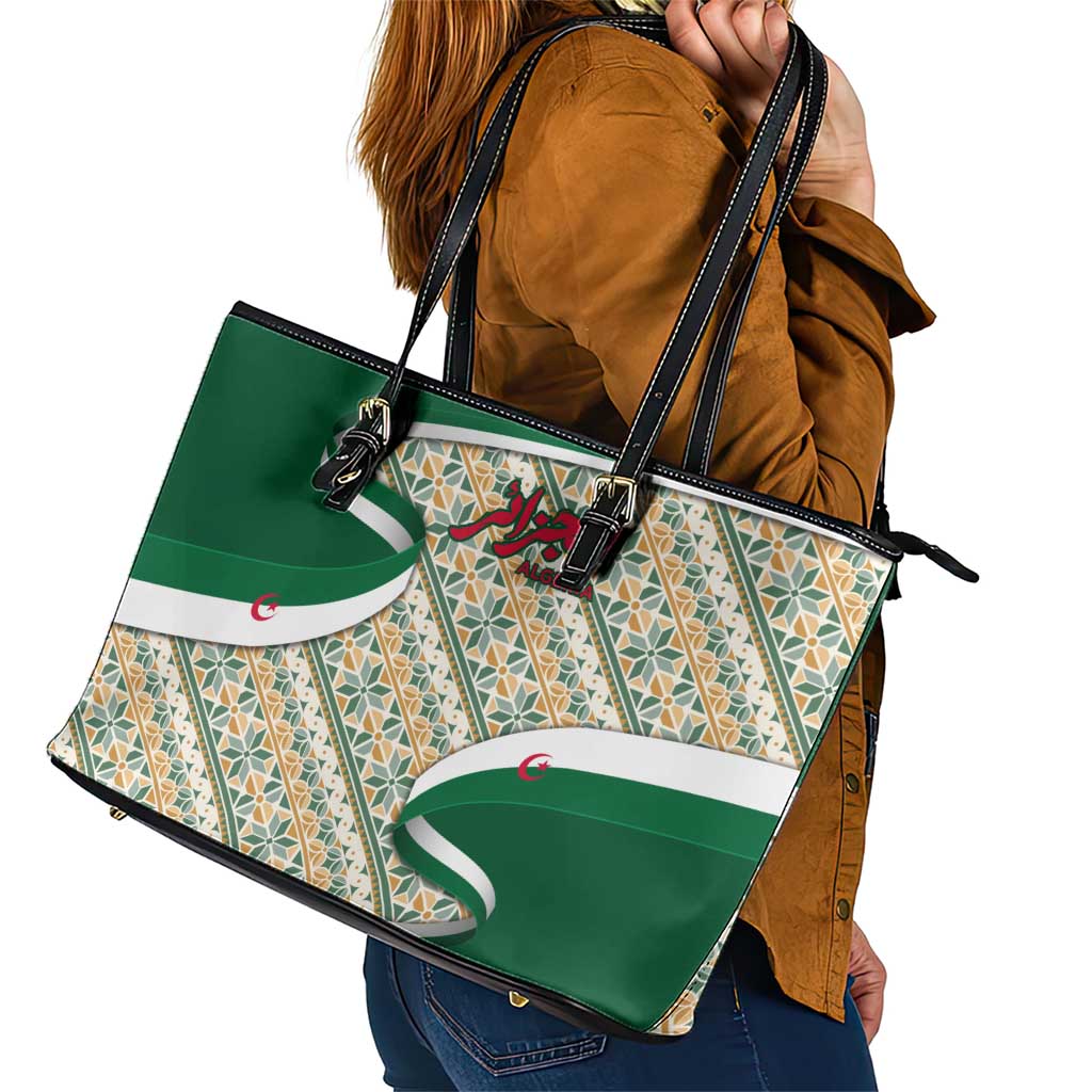 Algeria Leather Tote Bag with Arabic Calligraphy and Traditional Pattern Design
