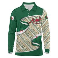 Algeria Long Sleeve Polo Shirt with Arabic Calligraphy and Traditional Pattern Design