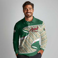 Algeria Long Sleeve Polo Shirt with Arabic Calligraphy and Traditional Pattern Design