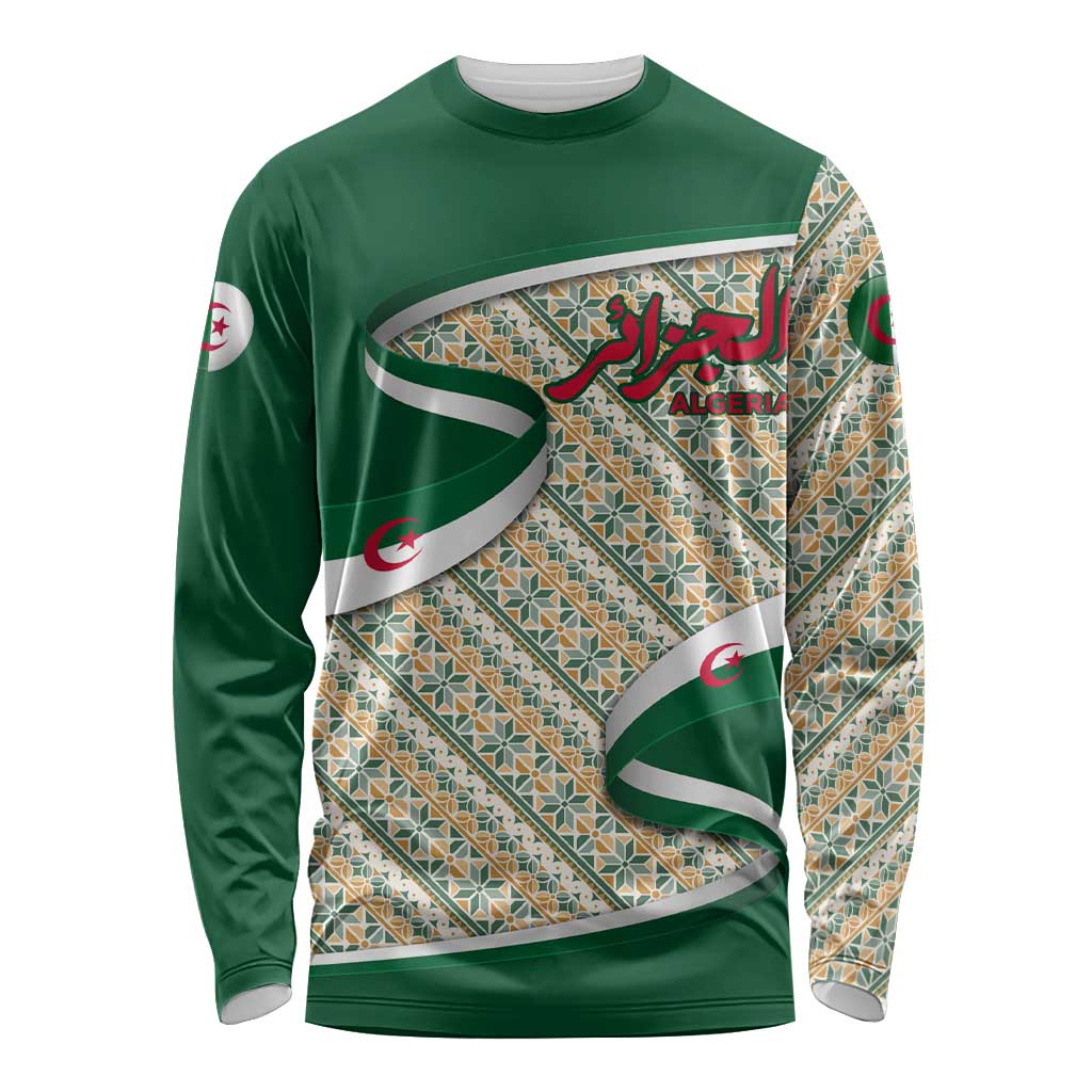 Algeria Long Sleeve Shirt with Arabic Calligraphy and Traditional Pattern Design