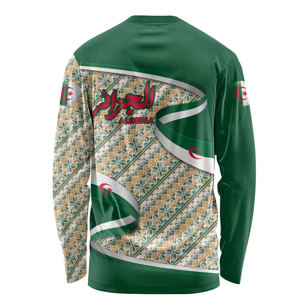 Algeria Long Sleeve Shirt with Arabic Calligraphy and Traditional Pattern Design