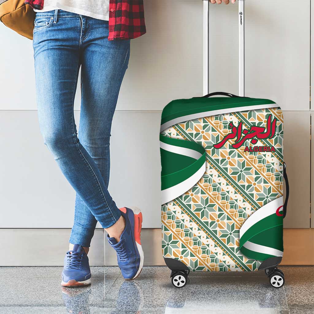 Algeria Luggage Cover with Arabic Calligraphy and Traditional Pattern Design