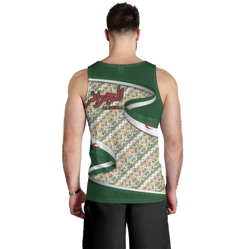 Algeria Men Tank Top with Arabic Calligraphy and Traditional Pattern Design