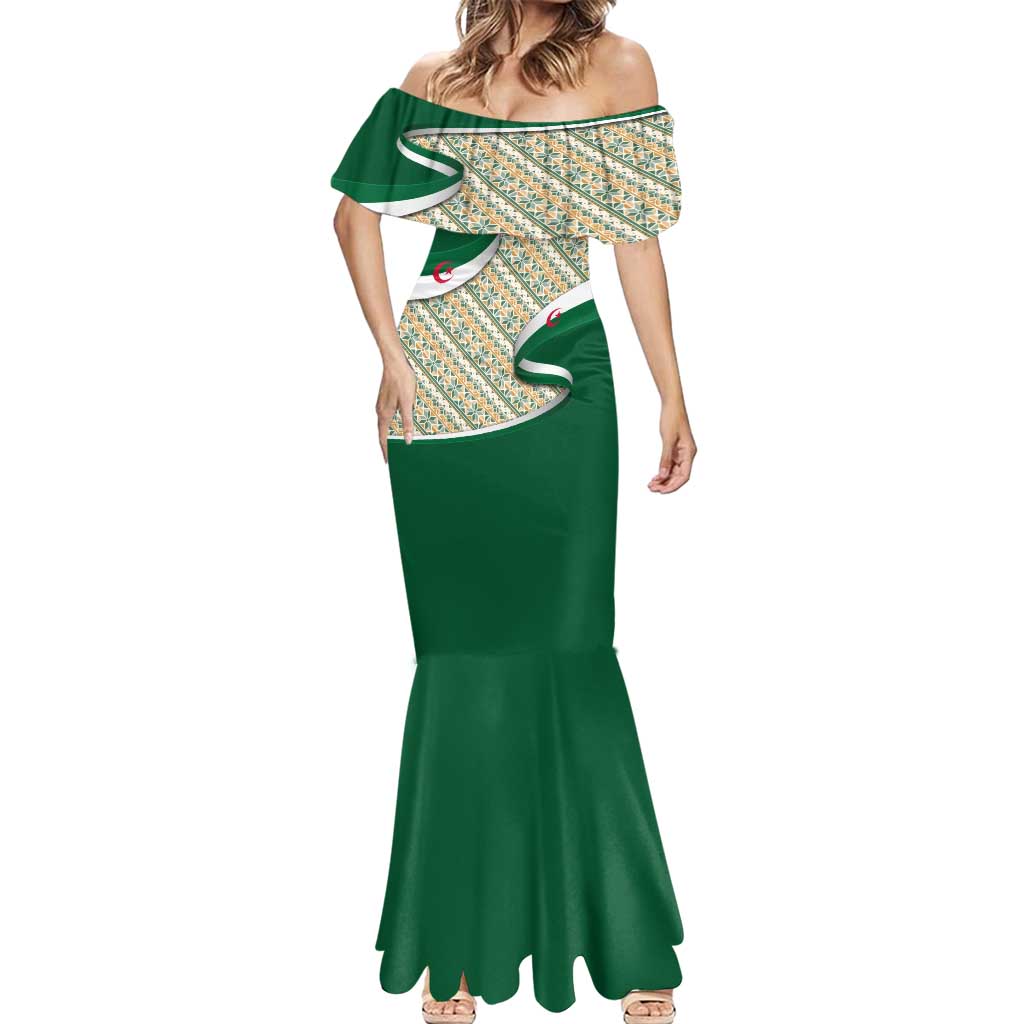 Algeria Mermaid Dress with Arabic Calligraphy and Traditional Pattern Design