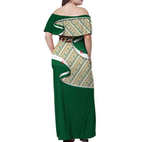 Algeria Off Shoulder Maxi Dress with Arabic Calligraphy and Traditional Pattern Design