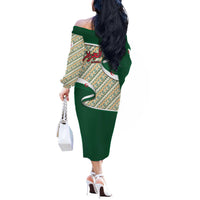 Algeria Off The Shoulder Long Sleeve Dress with Arabic Calligraphy and Traditional Pattern Design