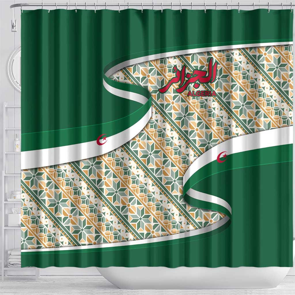 Algeria Shower Curtain with Arabic Calligraphy and Traditional Pattern Design
