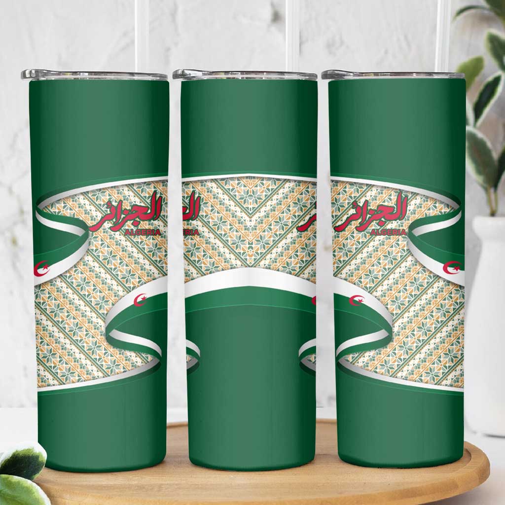 Algeria Skinny Tumbler with Arabic Calligraphy and Traditional Pattern Design