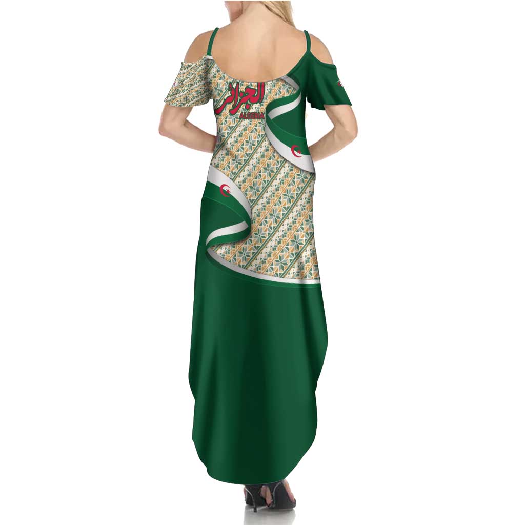 Algeria Summer Maxi Dress with Arabic Calligraphy and Traditional Pattern Design