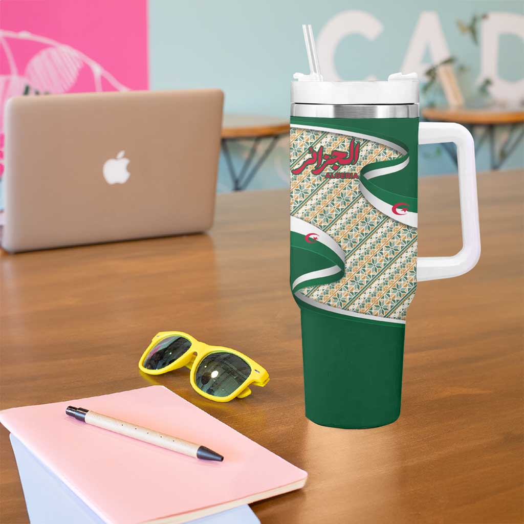 Algeria Tumbler With Handle with Arabic Calligraphy and Traditional Pattern Design