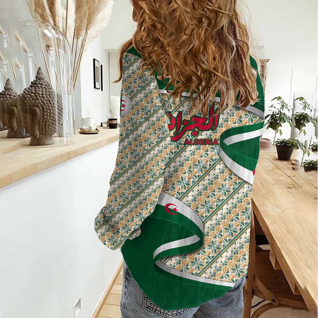 Algeria Women Casual Shirt with Arabic Calligraphy and Traditional Pattern Design