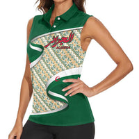 Algeria Women Sleeveless Polo Shirt with Arabic Calligraphy and Traditional Pattern Design