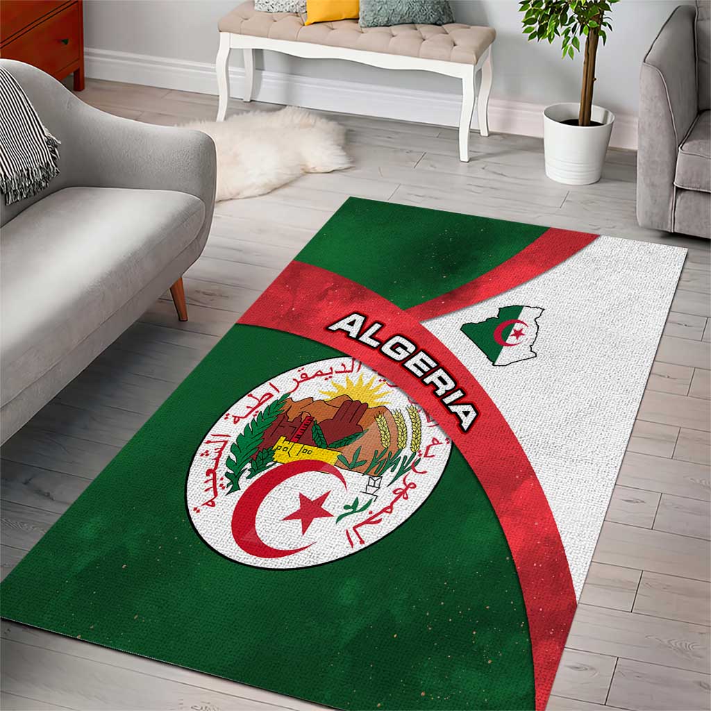 Algeria Area Rug with National Emblem and Map Design