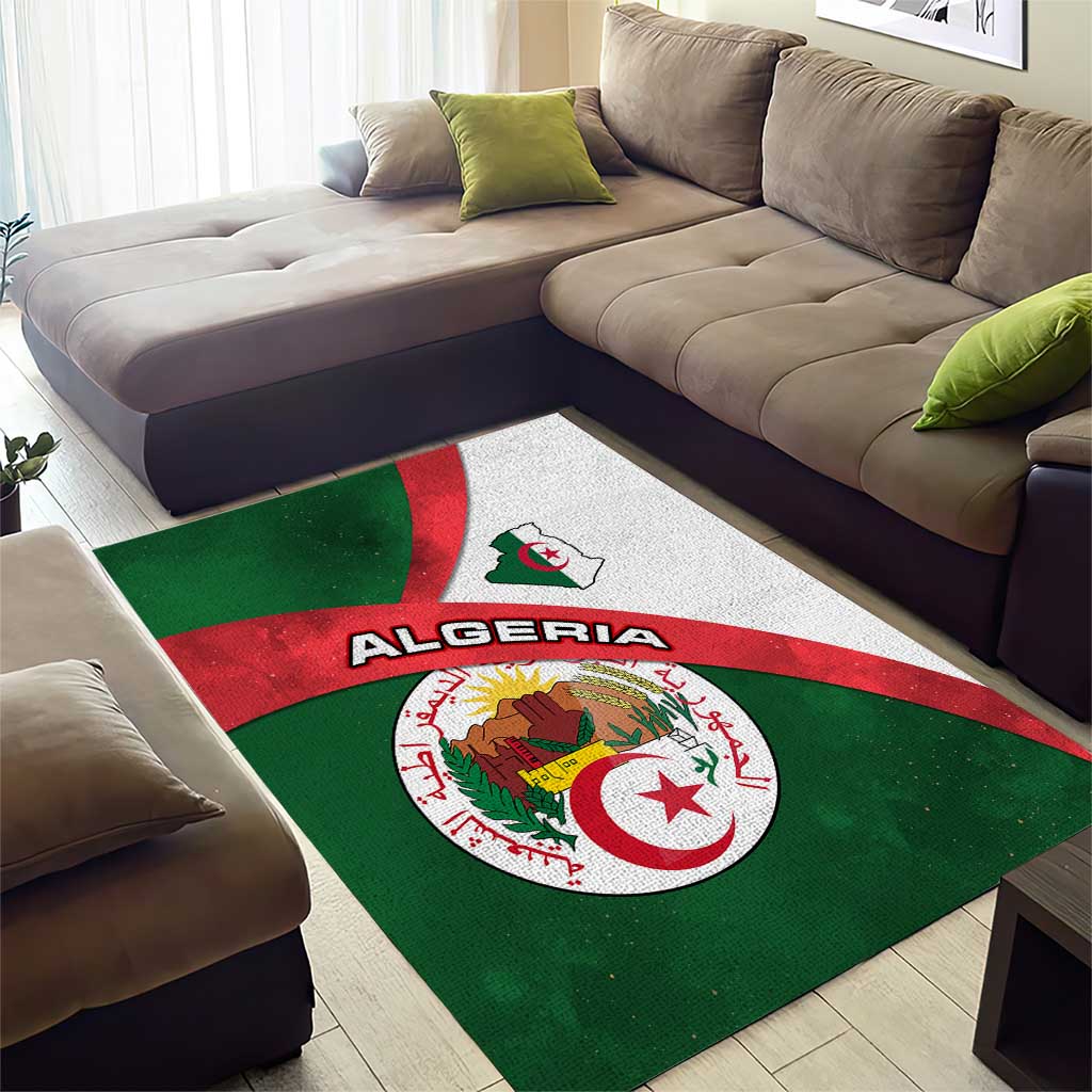 Algeria Area Rug with National Emblem and Map Design
