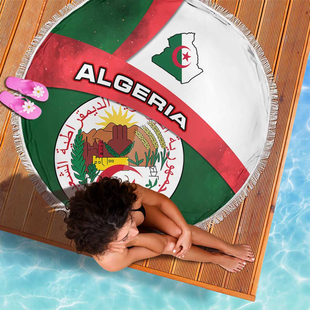 Algeria Beach Blanket with National Emblem and Map Design