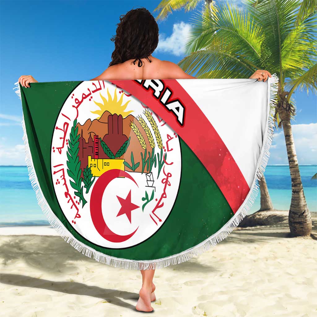 Algeria Beach Blanket with National Emblem and Map Design