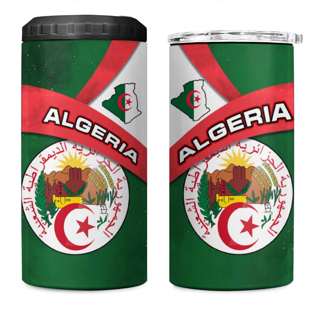 Algeria 4 in 1 Can Cooler Tumbler with National Emblem and Map Design