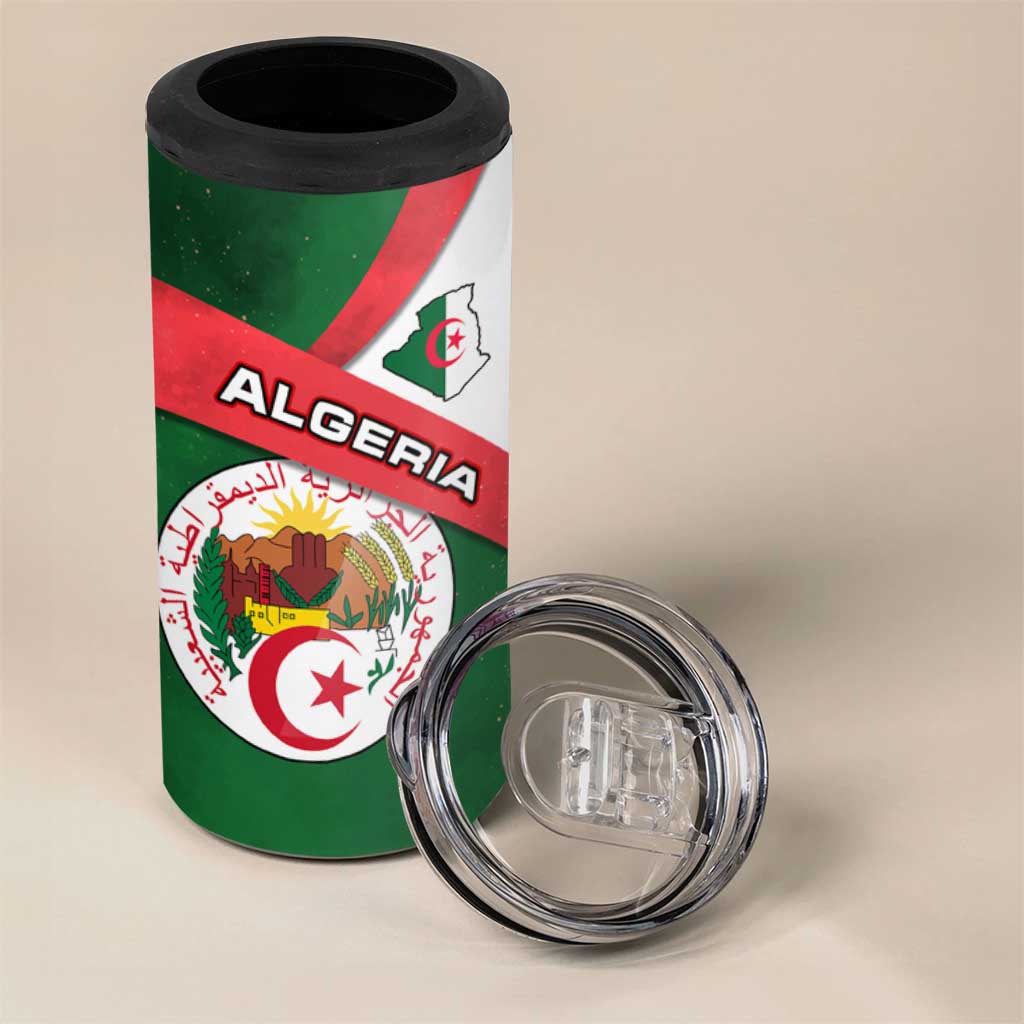 Algeria 4 in 1 Can Cooler Tumbler with National Emblem and Map Design