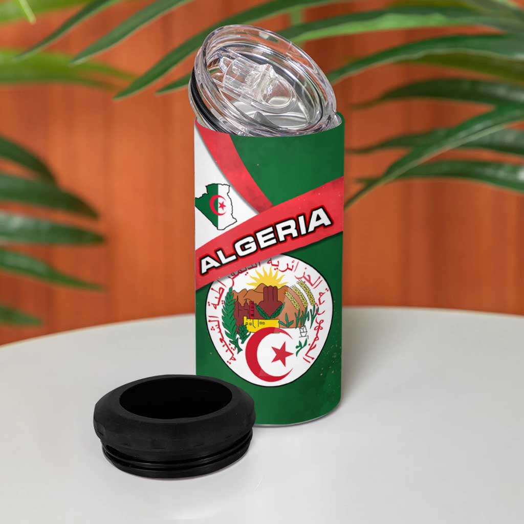 Algeria 4 in 1 Can Cooler Tumbler with National Emblem and Map Design