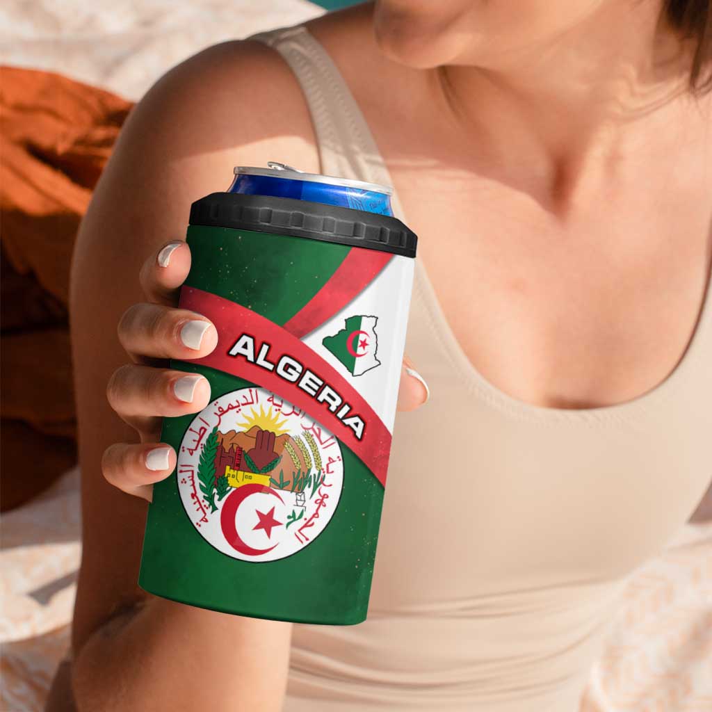Algeria 4 in 1 Can Cooler Tumbler with National Emblem and Map Design