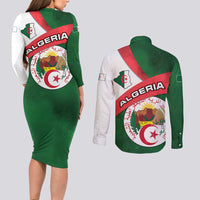 Algeria Couples Matching Long Sleeve Bodycon Dress and Long Sleeve Button Shirt with National Emblem and Map Design