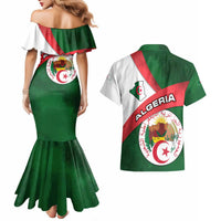 Algeria Couples Matching Mermaid Dress and Hawaiian Shirt with National Emblem and Map Design