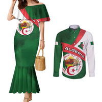 Algeria Couples Matching Mermaid Dress and Long Sleeve Button Shirt with National Emblem and Map Design