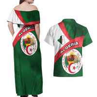 Algeria Couples Matching Off Shoulder Maxi Dress and Hawaiian Shirt with National Emblem and Map Design
