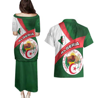 Algeria Couples Matching Puletasi and Hawaiian Shirt with National Emblem and Map Design