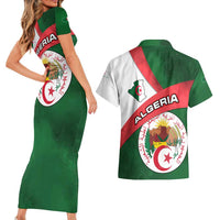 Algeria Couples Matching Short Sleeve Bodycon Dress and Hawaiian Shirt with National Emblem and Map Design