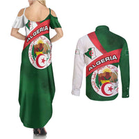 Algeria Couples Matching Summer Maxi Dress and Long Sleeve Button Shirt with National Emblem and Map Design