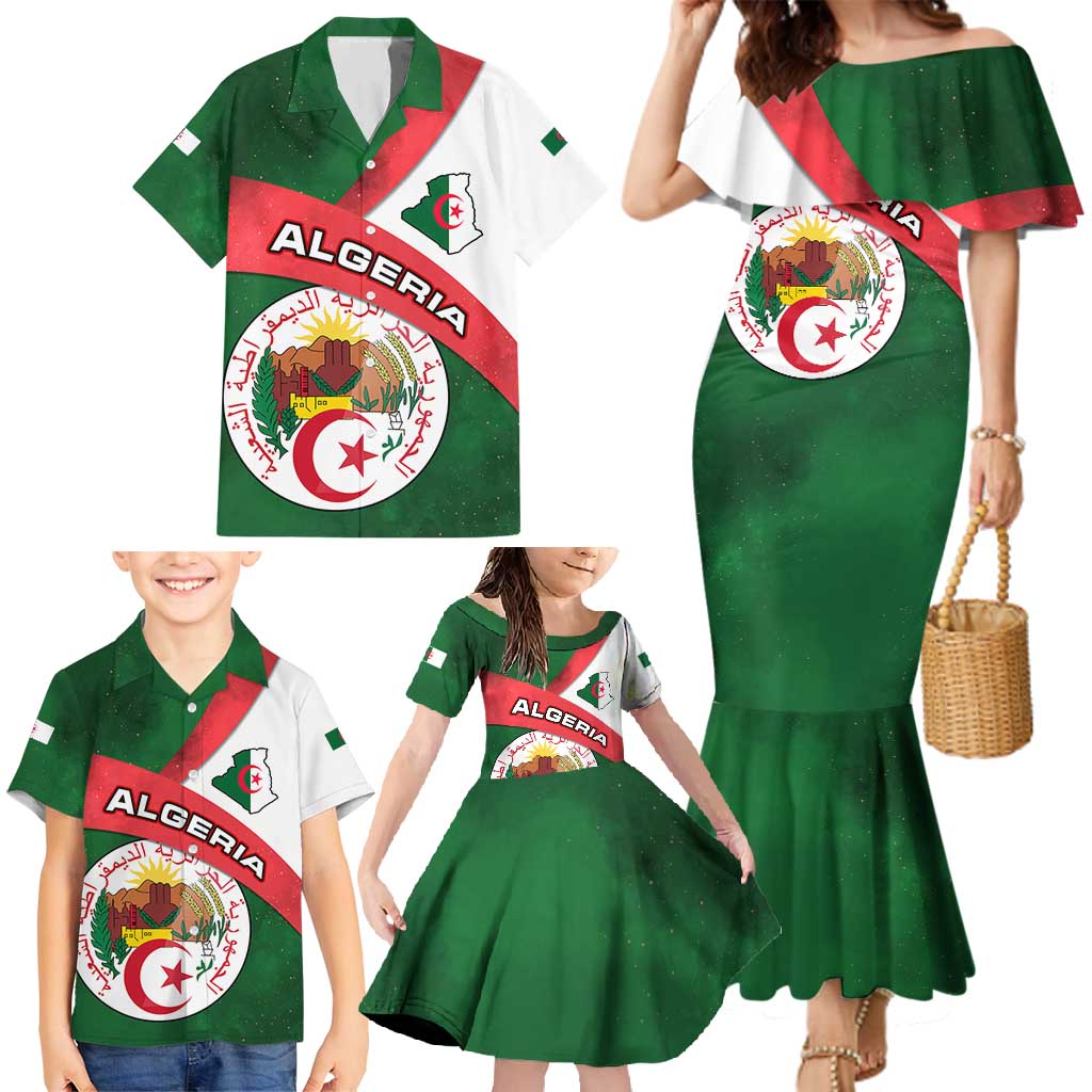 Algeria Family Matching Mermaid Dress and Hawaiian Shirt with National Emblem and Map Design