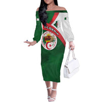 Algeria Family Matching Off The Shoulder Long Sleeve Dress and Hawaiian Shirt with National Emblem and Map Design