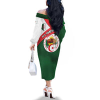 Algeria Family Matching Off The Shoulder Long Sleeve Dress and Hawaiian Shirt with National Emblem and Map Design