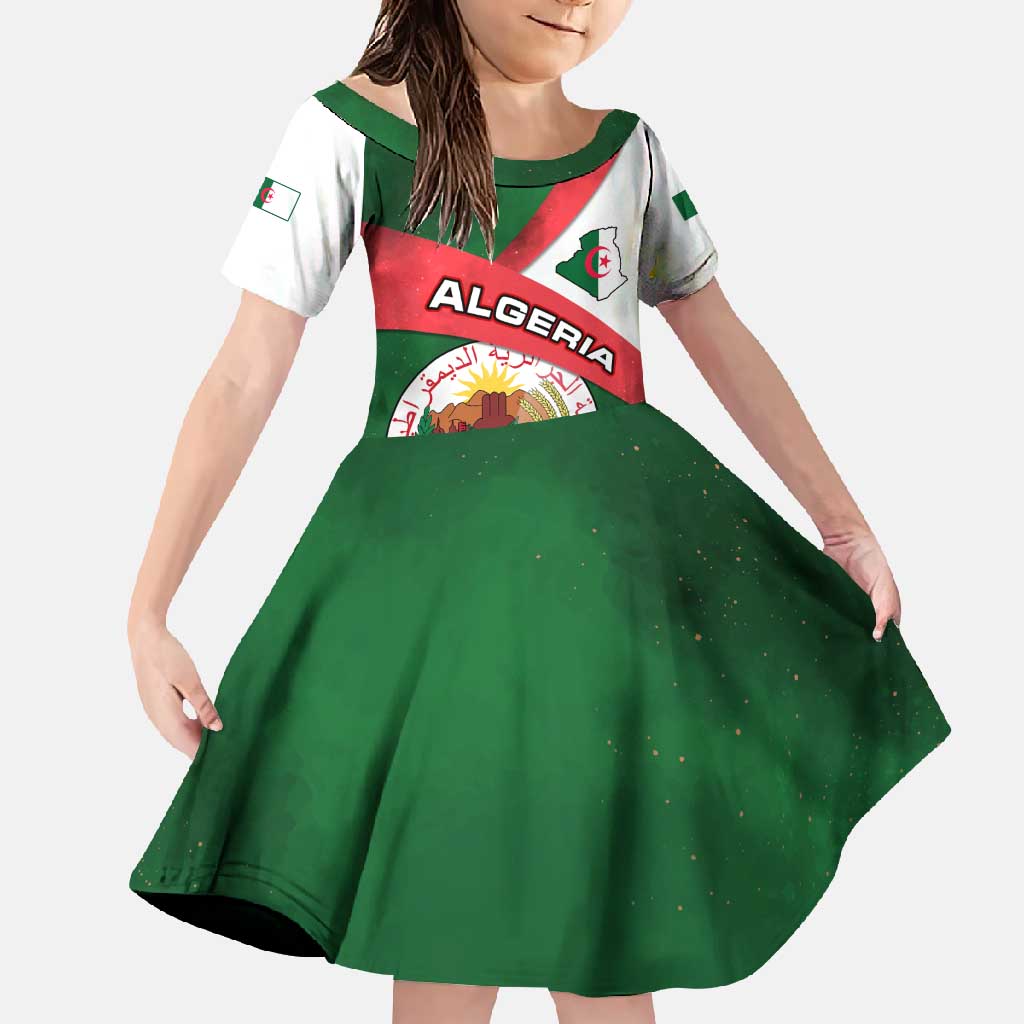 Algeria Family Matching Off Shoulder Maxi Dress and Hawaiian Shirt with National Emblem and Map Design