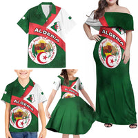 Algeria Family Matching Off Shoulder Maxi Dress and Hawaiian Shirt with National Emblem and Map Design
