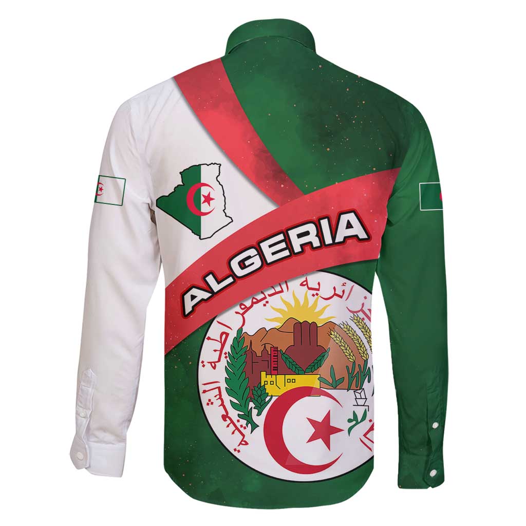 Algeria Family Matching Off Shoulder Maxi Dress and Hawaiian Shirt with National Emblem and Map Design