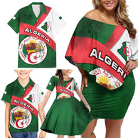 Algeria Family Matching Off Shoulder Short Dress and Hawaiian Shirt with National Emblem and Map Design