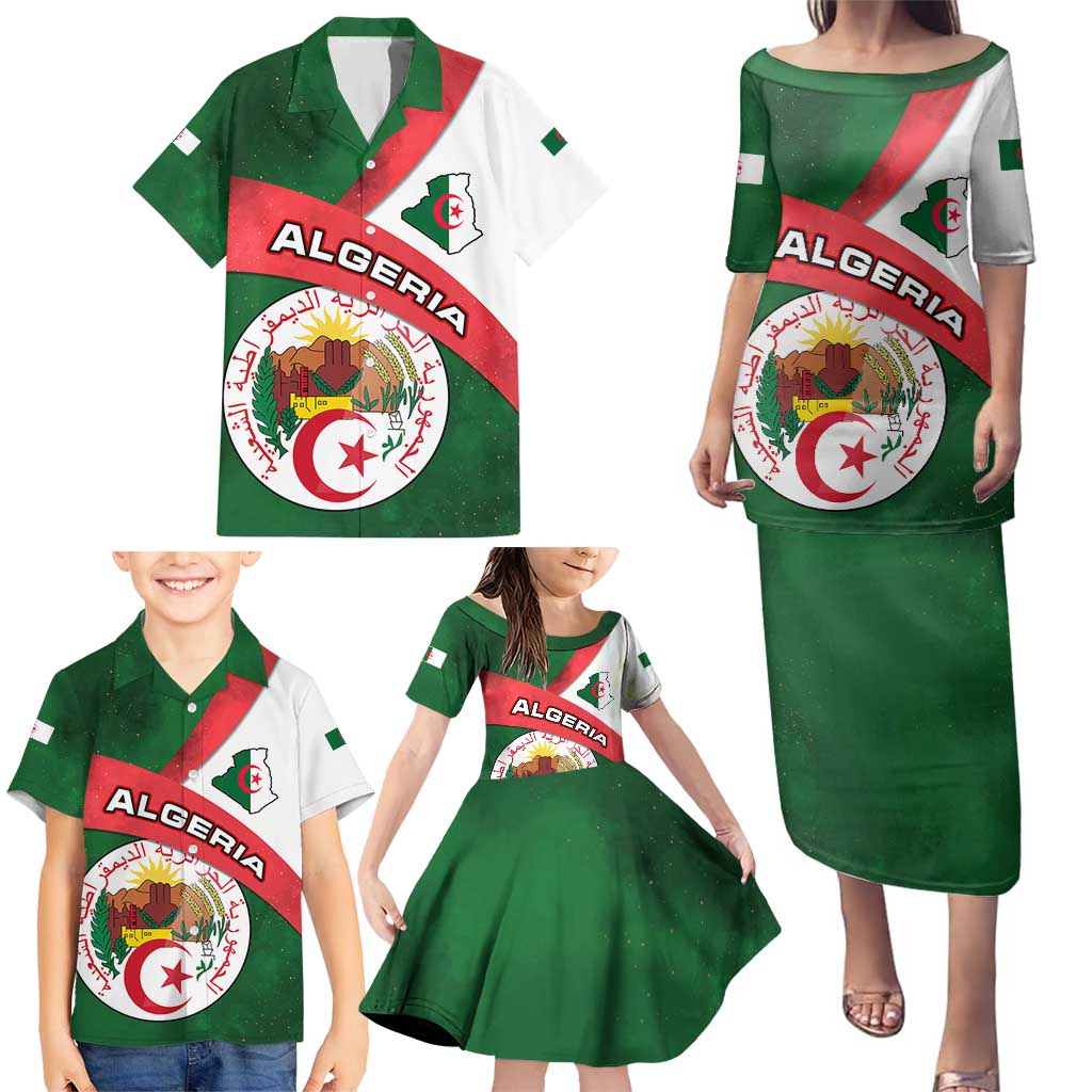 Algeria Family Matching Puletasi and Hawaiian Shirt with National Emblem and Map Design