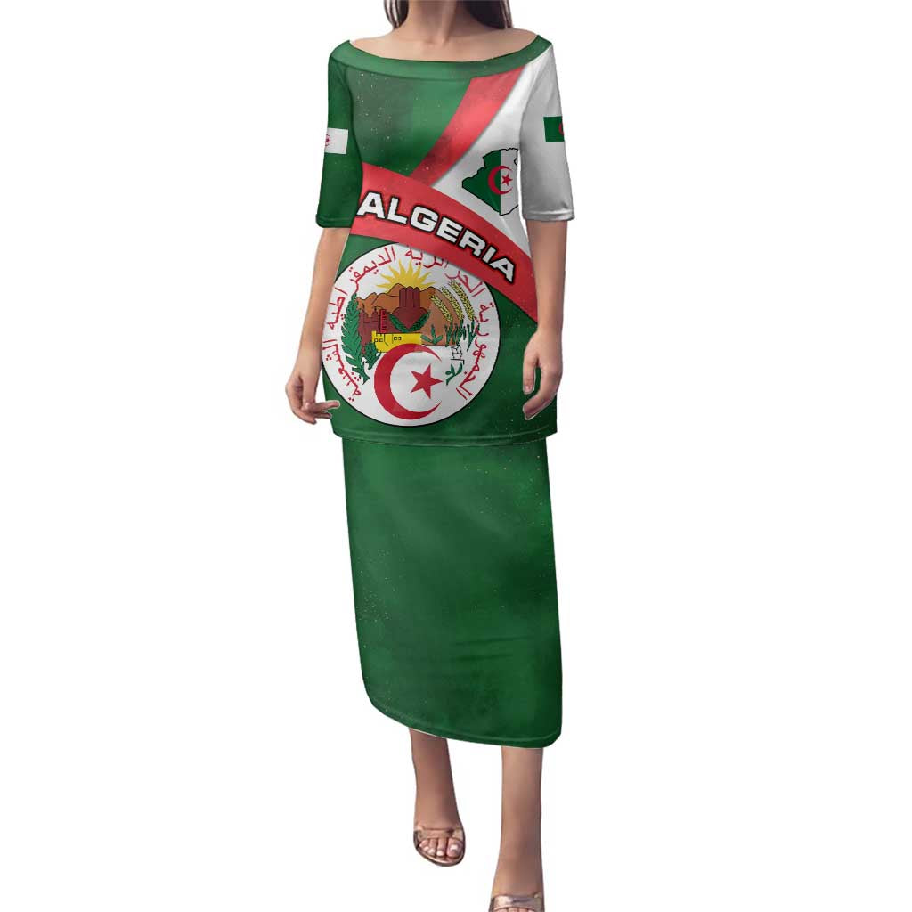 Algeria Family Matching Puletasi and Hawaiian Shirt with National Emblem and Map Design