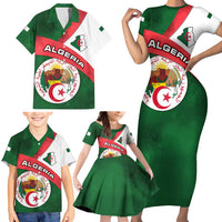 Algeria Family Matching Short Sleeve Bodycon Dress and Hawaiian Shirt with National Emblem and Map Design