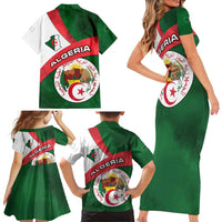Algeria Family Matching Short Sleeve Bodycon Dress and Hawaiian Shirt with National Emblem and Map Design