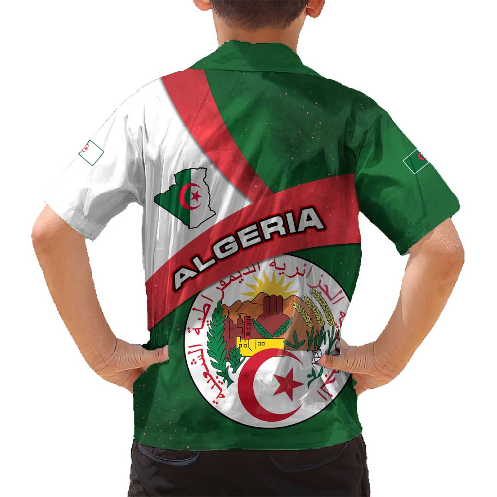 Algeria Family Matching Summer Maxi Dress and Hawaiian Shirt with National Emblem and Map Design