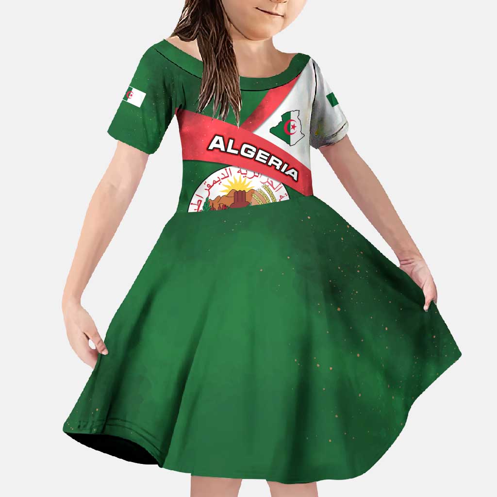 Algeria Family Matching Summer Maxi Dress and Hawaiian Shirt with National Emblem and Map Design